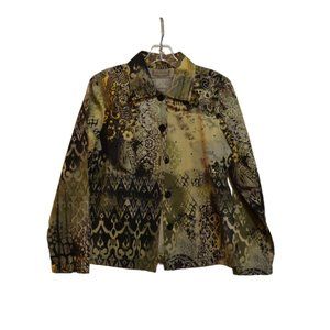 LIFE STYLE Long Sleeves Brown-Green-Cream Graphic Pattern Sequences Jacket S